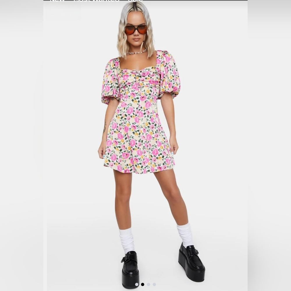 For Love & Lemons Sasha Pink & Yellow Floral Mini Dress Sz XS. festival - Picture 2 of 7